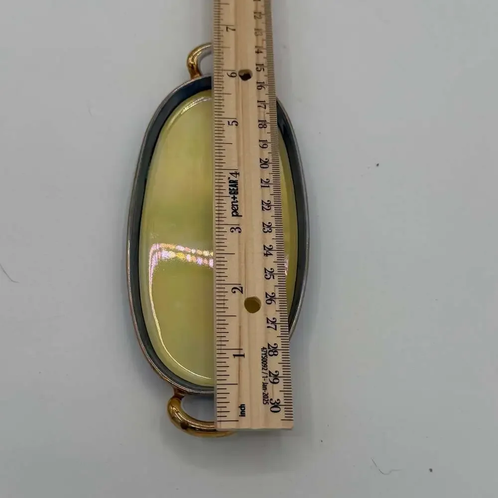 vintage-style ceramic small handled tray or dish vanity yellow blue luster ware